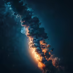 a long, twisted piece of fire and smoke coming out of it