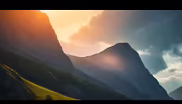 the sun beams out over the mountains and hills