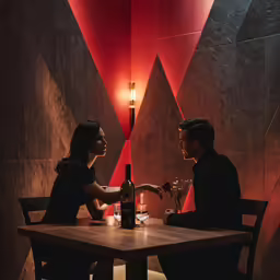 two people are having a wine dinner at the restaurant