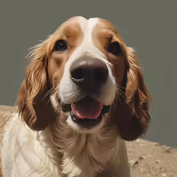 a very cute brown and white dog by some rocks