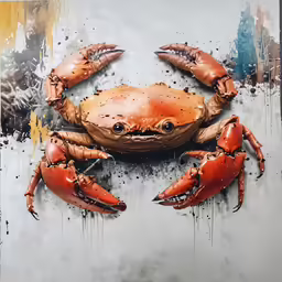 a painting of a crab in red and black