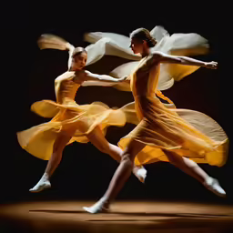 two dancers in yellow are performing together