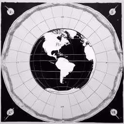 a drawing of the earth on top of a black and white background