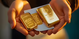 two hands hold a box of gold bars