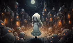 an illustration of a little girl with white hair