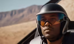the jet fighter pilot is wearing his helmet and sunglasses