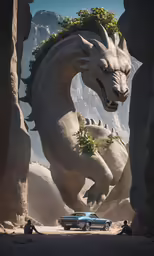 an enormous dragon like structure in the middle of some desert