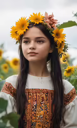 the girl in a wreath of sunflowers