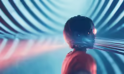 a person looking into the distance from behind some lines