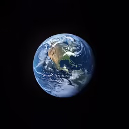 view of earth from space with lights glowing around