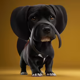 a dog is wearing a leash and standing up