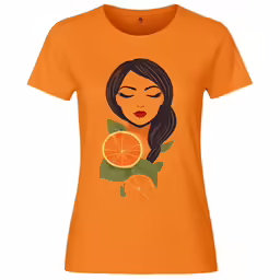 a woman with a slice of orange in her hand