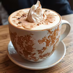 a close up of a cup of hot chocolate with whipped cream