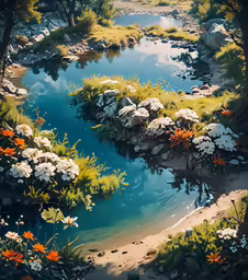 the scene is painted with an oil painting style