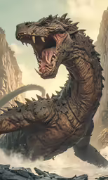 a close - up of a godzilla looking at another creature