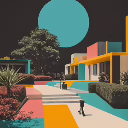a painting of an open area with plants and flowers