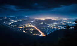 nighttime view of city lights from a hill