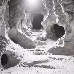 a long staircase has been carved out of snow