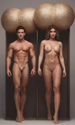 a pair of nude women are standing in front of two mirrors