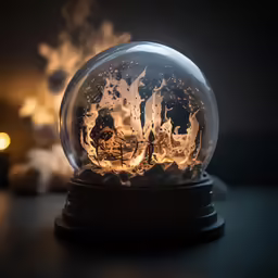 a snow globe with flames in the middle