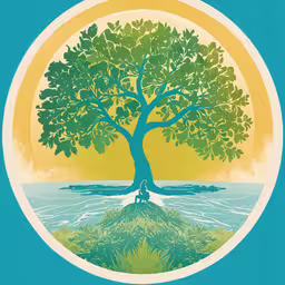 an image of the tree with a person on it,a large green tree with a yellow sky