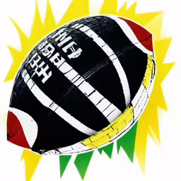 a football that has writing on the side of it