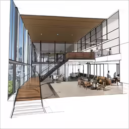 a rendering of the living room of an office building