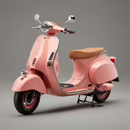 a pink moped with a tan seat