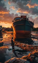 there is a boat that is sitting in the water