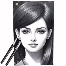 a drawing of a woman with long hair and a pen
