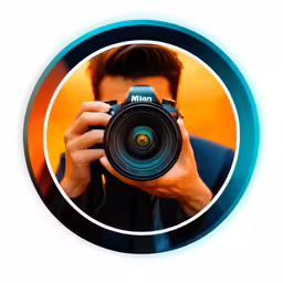 man with camera taking selfie in circular frame