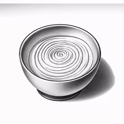 a white bowl with an abstract spiral pattern