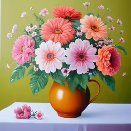 colorful flowers sitting in a vase on top of a table