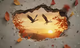 there are two birds flying around the hole