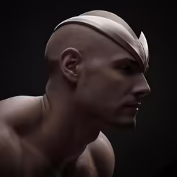a man is shown in a pose with his head tilted forward