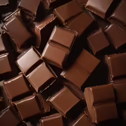 a pile of chocolate cubes are in this close up shot