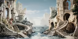 this painting is part of a series of paintings with steps leading to buildings