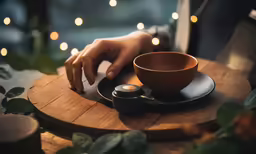 a table topped with a cup and a computer mouse