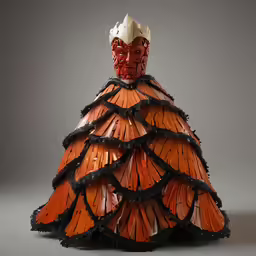 a piece of paper with black and red decoration on the bust