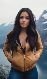 a very pretty girl in a leather jacket