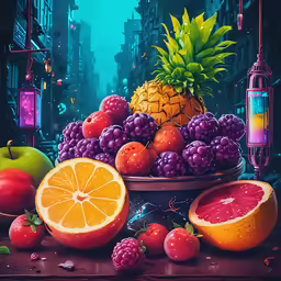 a painting that looks like it has been made of fruit