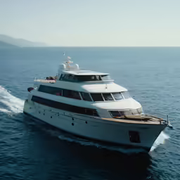 a white boat is sailing in the ocean