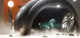 the tire of a vehicle on a foggy road