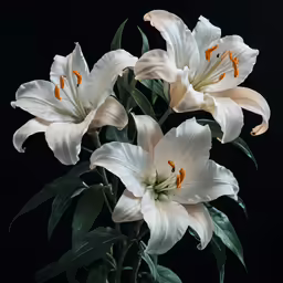 a group of white lilies against a black background