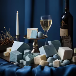 various types of cheese and other foods on a table
