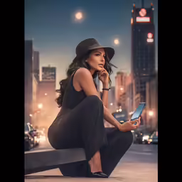 woman wearing all black sits and talks on her cellphone