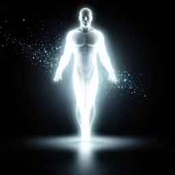 an animated man walking in the dark on something