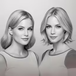 two women with shoulder length hair and white tops