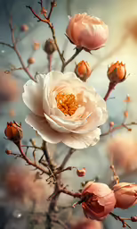 a bunch of flowers sitting on top of a tree
