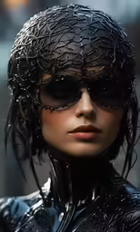 a female model wearing eye - glasses with braids around her ears and long hair